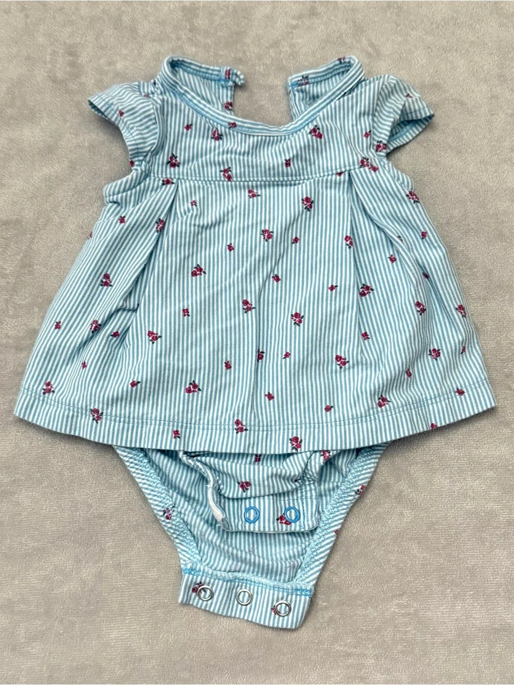 Carters Baby Girls Floral Striped Romper Blue White Red Size 3 Months